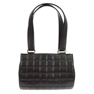 Chanel Chocolate Bar Barrel Quilted Leather Black Leather Handbag